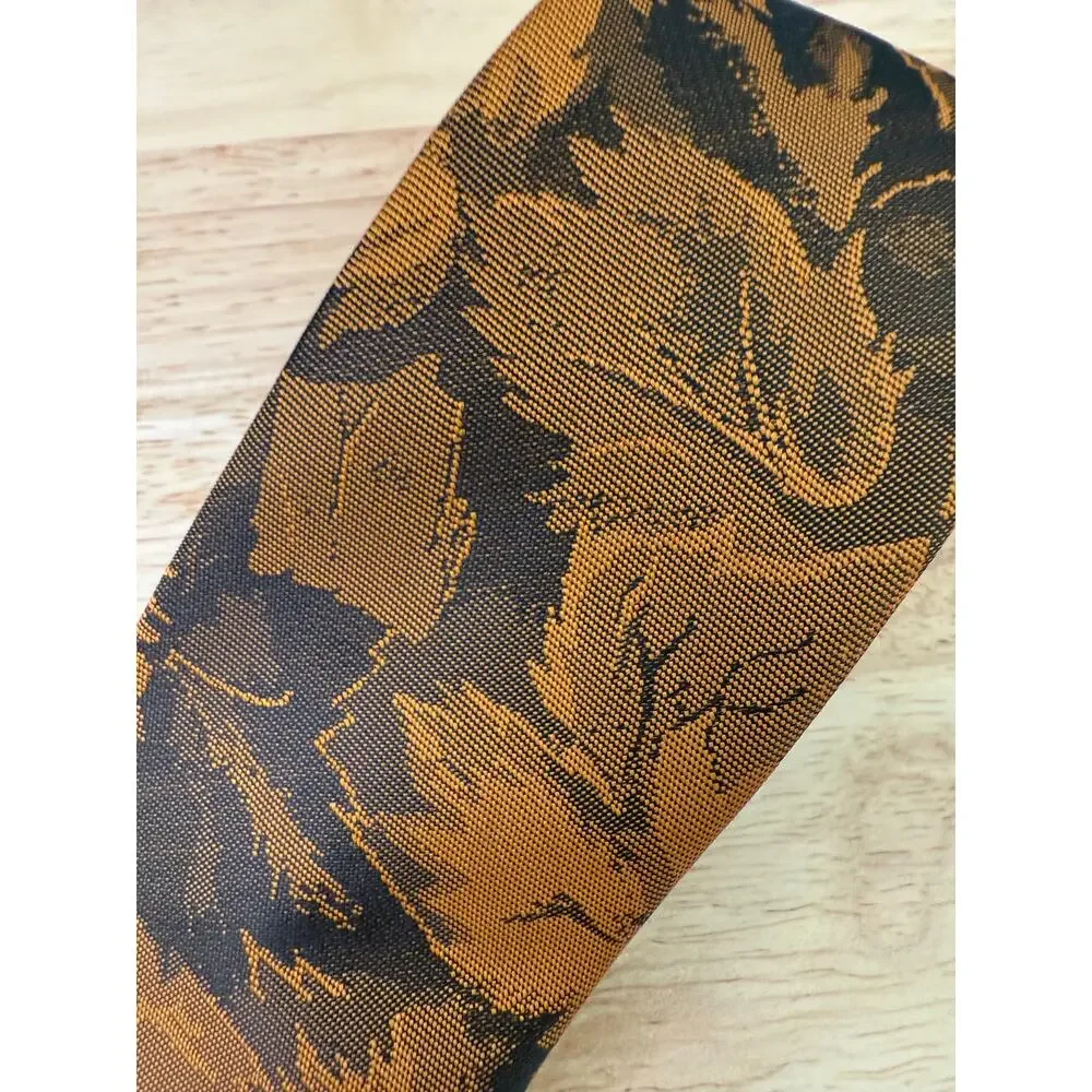 Marc Alan Men's Neck Tie Amber Gold Leaf Print Made in USA JL